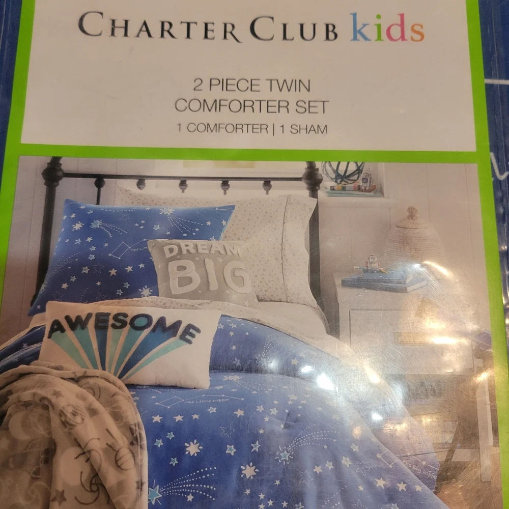 Charter Club Kid Starry Sky 2Pc Comforter Set Twin/Twin Xl Blue Glow-in-the-Dark